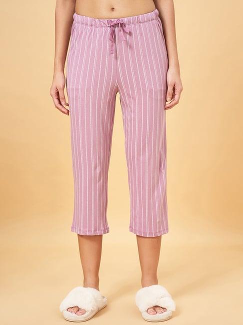 dreamz by pantaloons purple cotton striped capris
