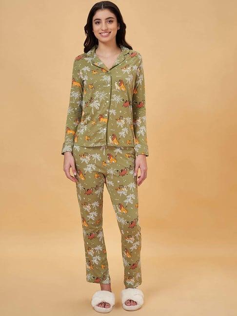 dreamz by pantaloons sage cotton printed shirt pyjamas set