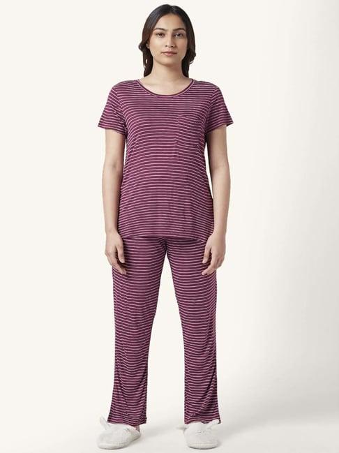 dreamz by pantaloons wine printed top pyjama set