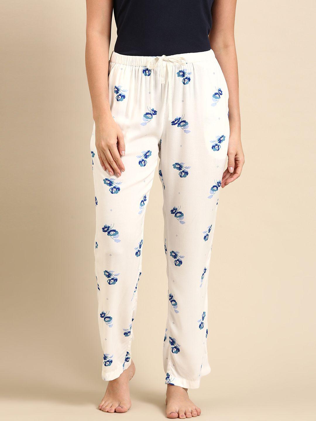 dreamz by pantaloons woman off-white floral printed lounge pants