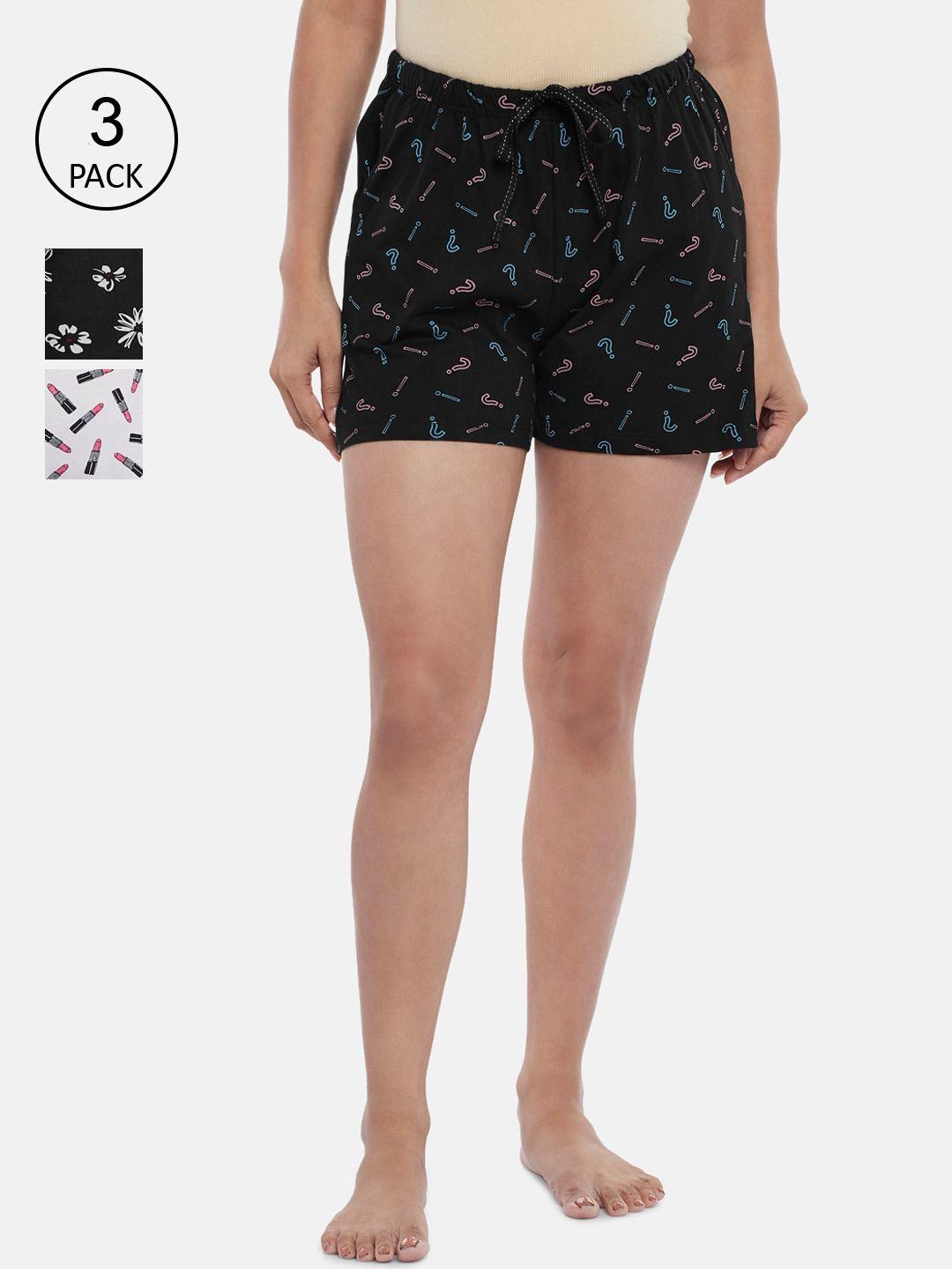 dreamz by pantaloons women black floral printed lounge shorts set of 3