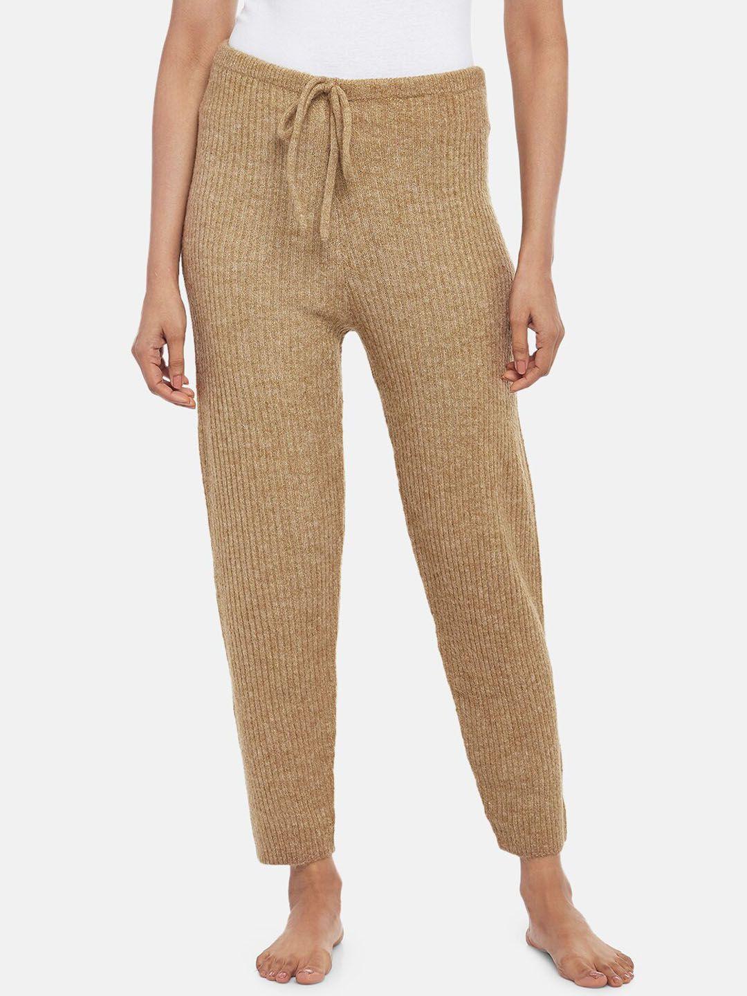 dreamz by pantaloons women brown ribbed pyjamas