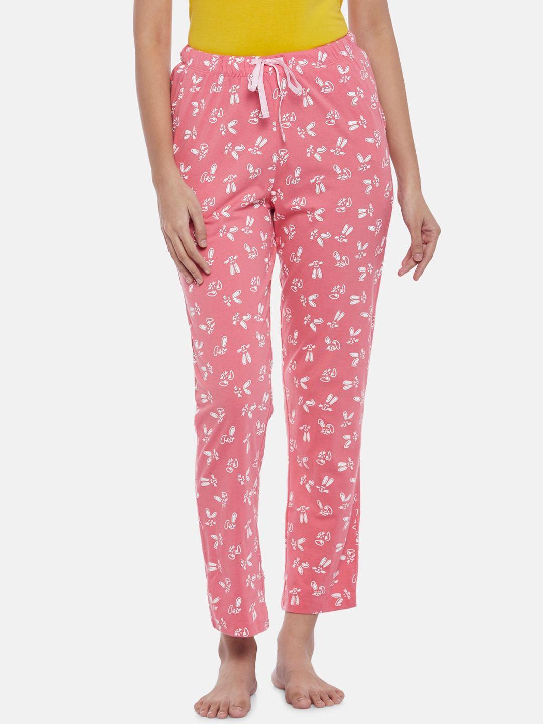 dreamz by pantaloons women coral pink printed cotton lounge pants