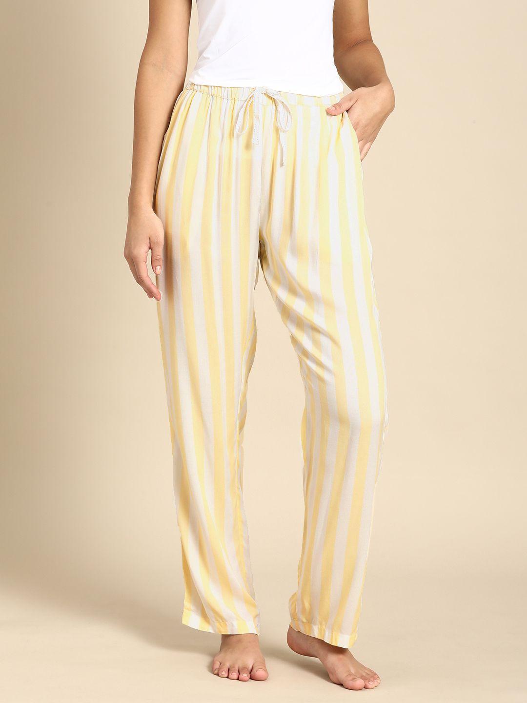 dreamz by pantaloons women off white & yellow striped lounge pants