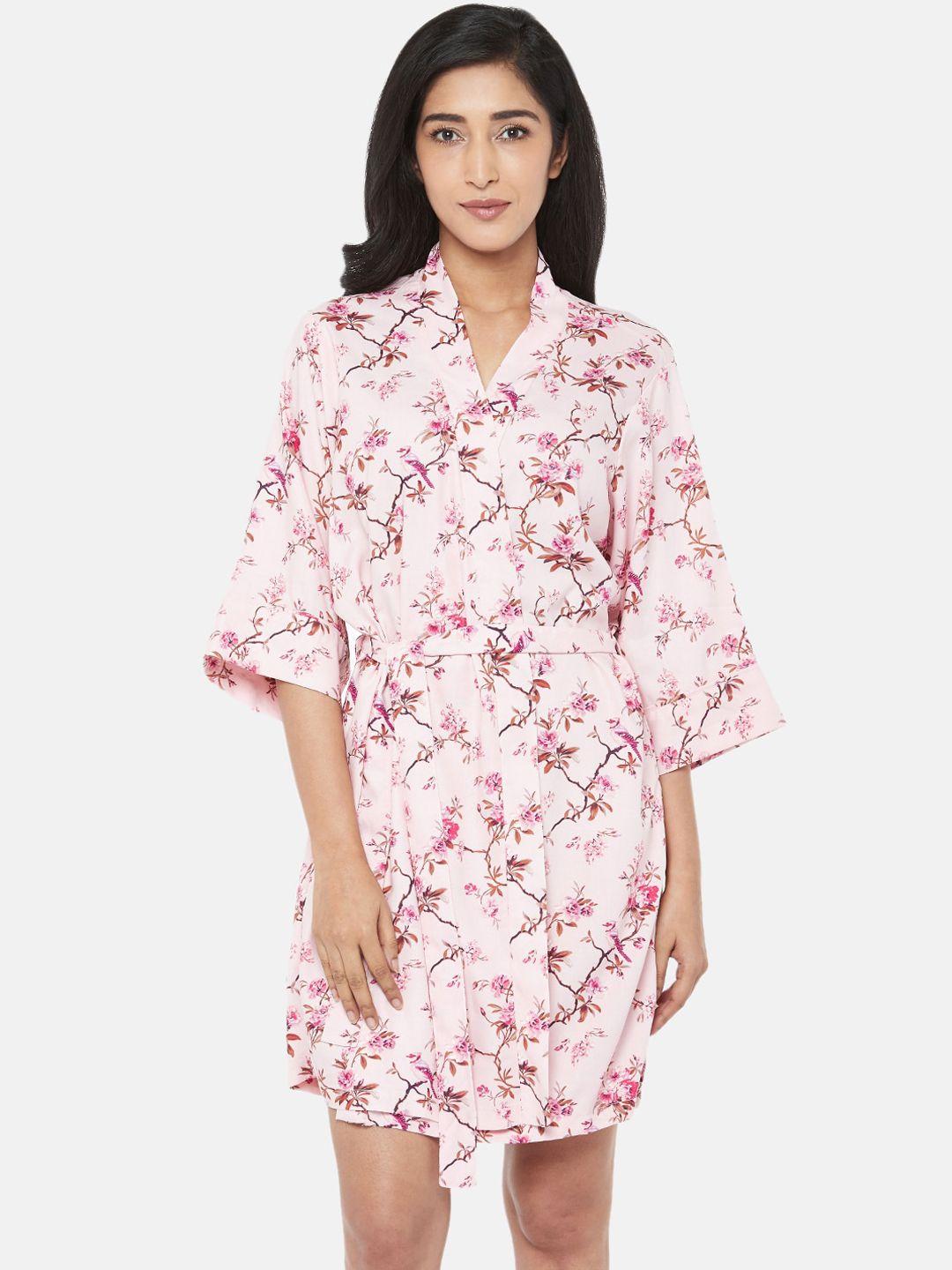 dreamz by pantaloons women pink & brown floral printed sleep shirt