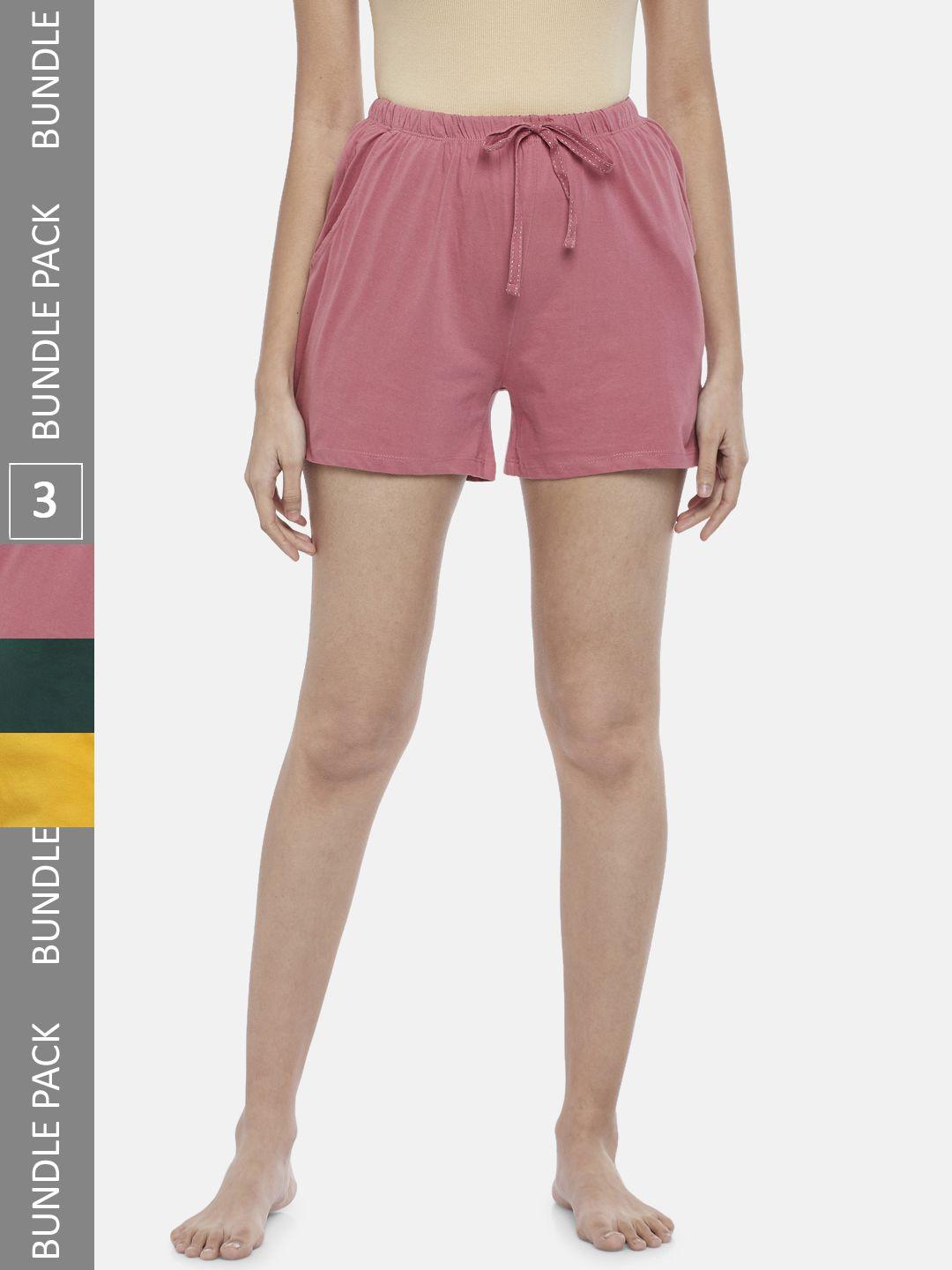 dreamz by pantaloons women pink & green 3 lounge shorts