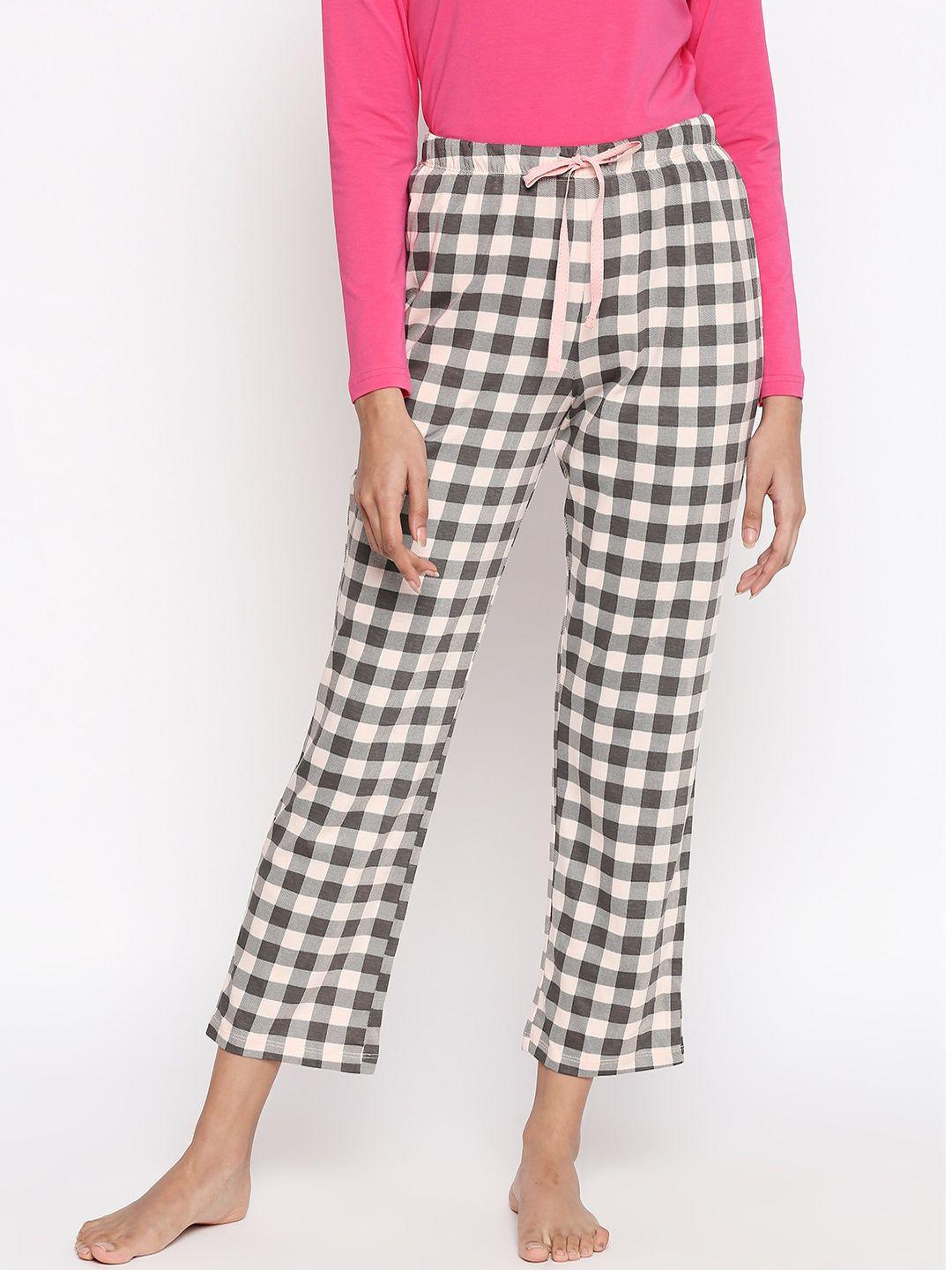 dreamz by pantaloons women pink & grey checked lounge pants