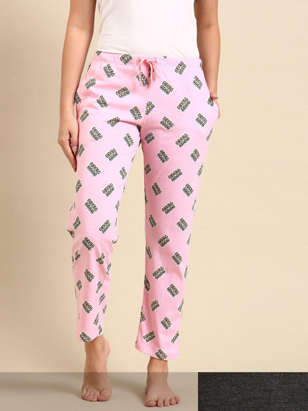dreamz by pantaloons women pink & grey pack of 2 printed pure cotton lounge pants