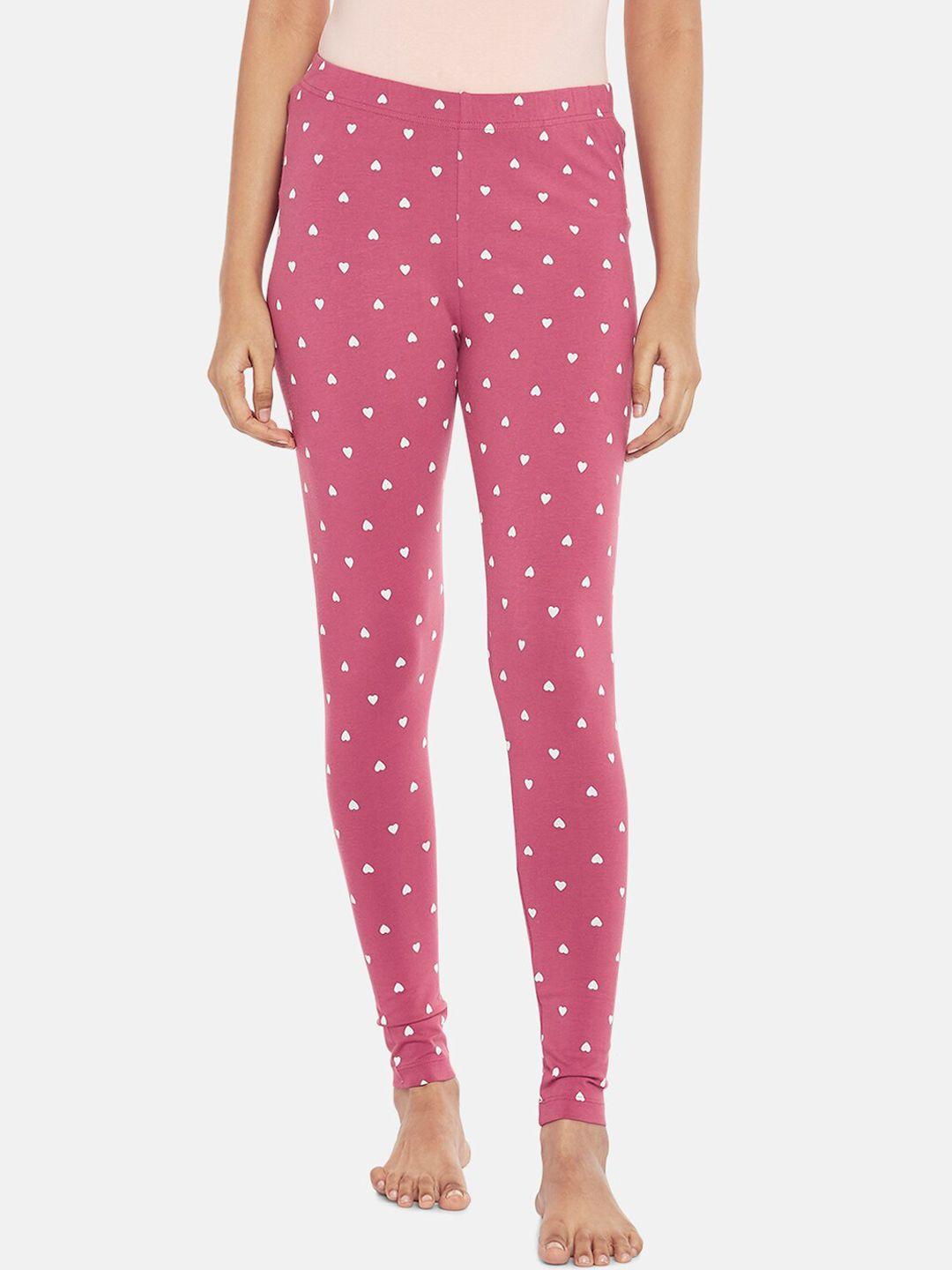 dreamz by pantaloons women pink & white printed cotton ankle-length leggings