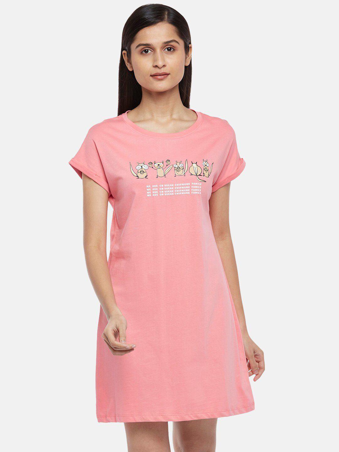 dreamz by pantaloons women pink printed cotton nightdress