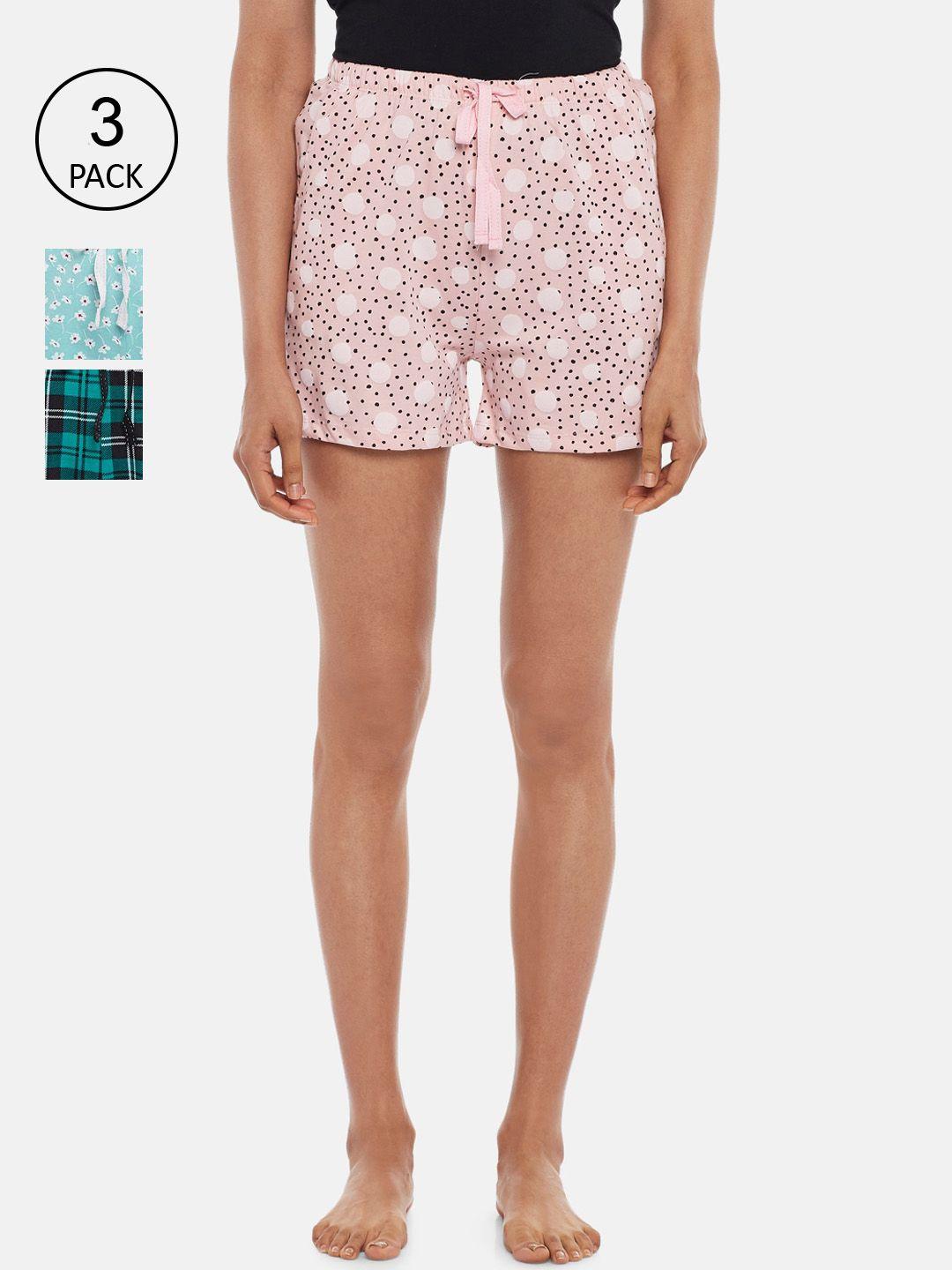 dreamz by pantaloons women pink printed set of 3 lounge shorts