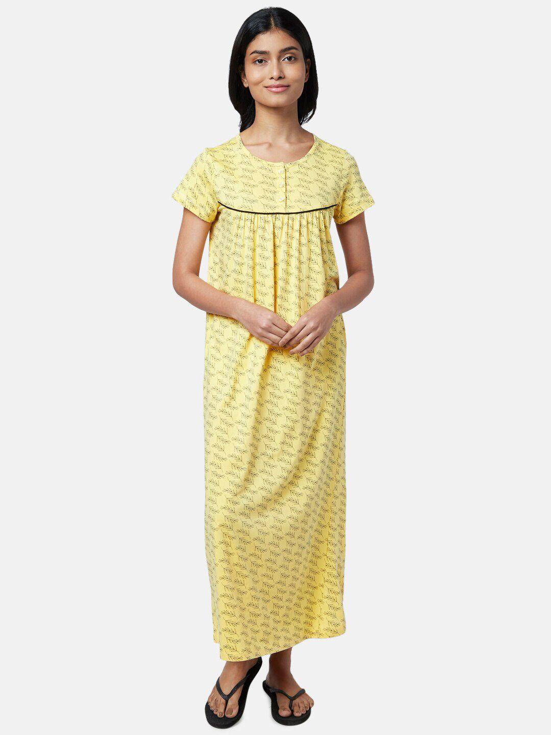 dreamz by pantaloons women yellow printed maxi nightdress