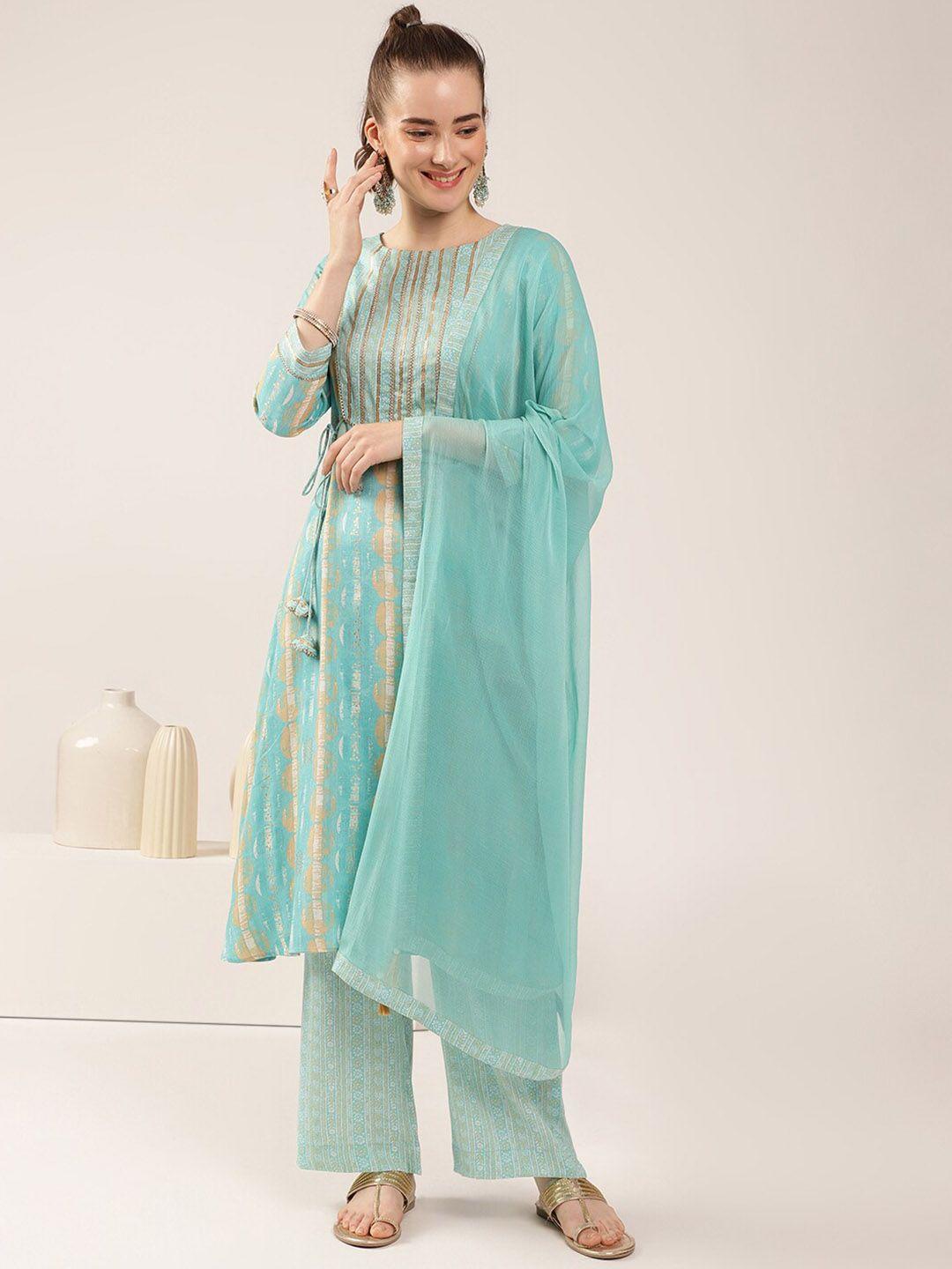 dresoul abstract printed round neck gotta patti kurta with trousers & with dupatta