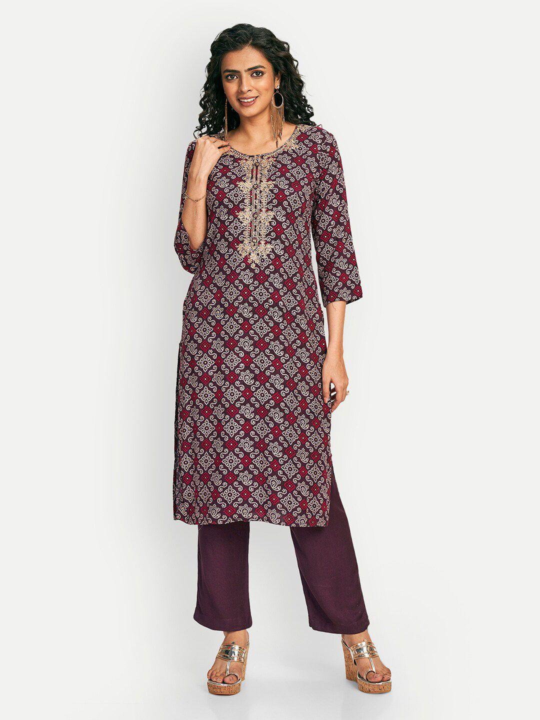 dresoul bandhani printed zari detailed straight kurta