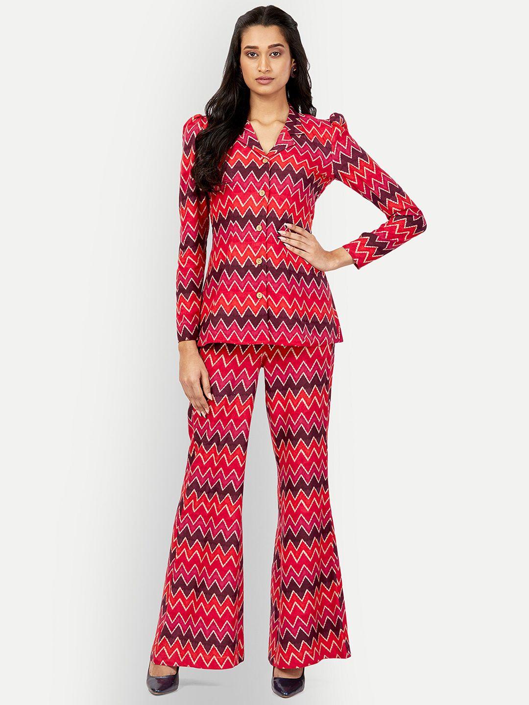 dresoul chevron printed lapel collar shirt with palazzos co-ords