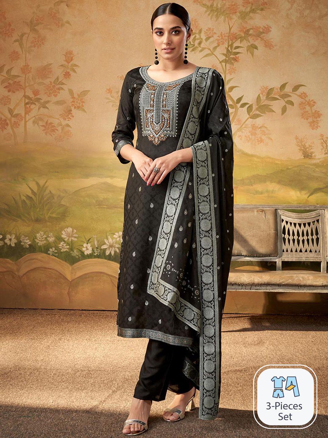 dresoul ethnic motifs embroidered kurta with pyjamas & with dupatta