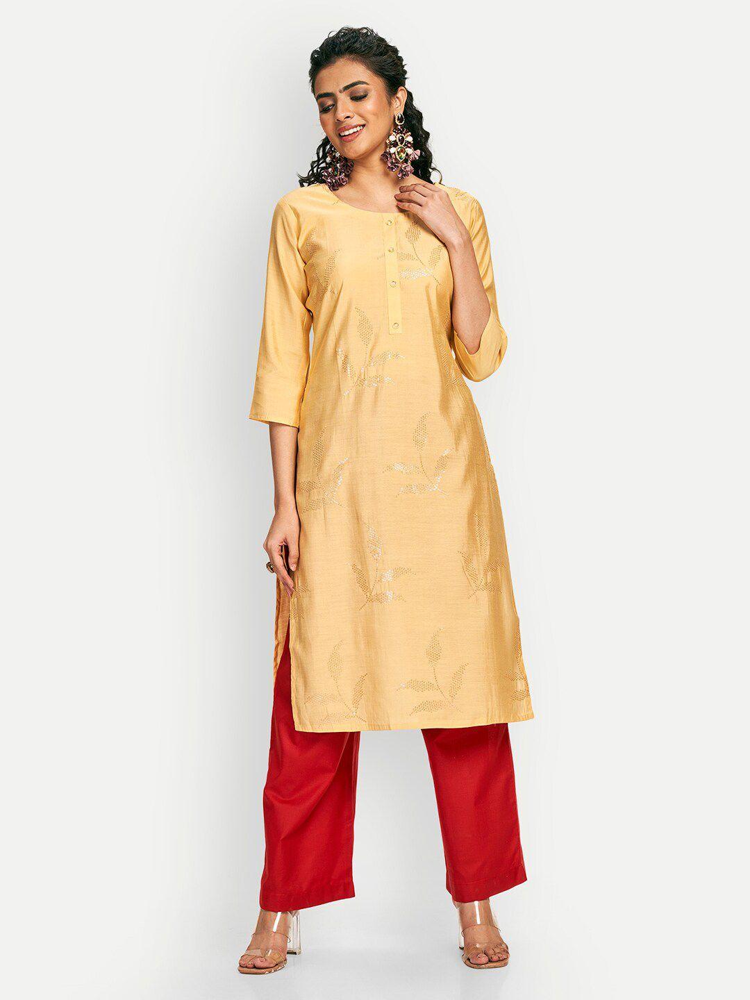 dresoul ethnic motifs embroidered sequins chanderi silk straight kurta