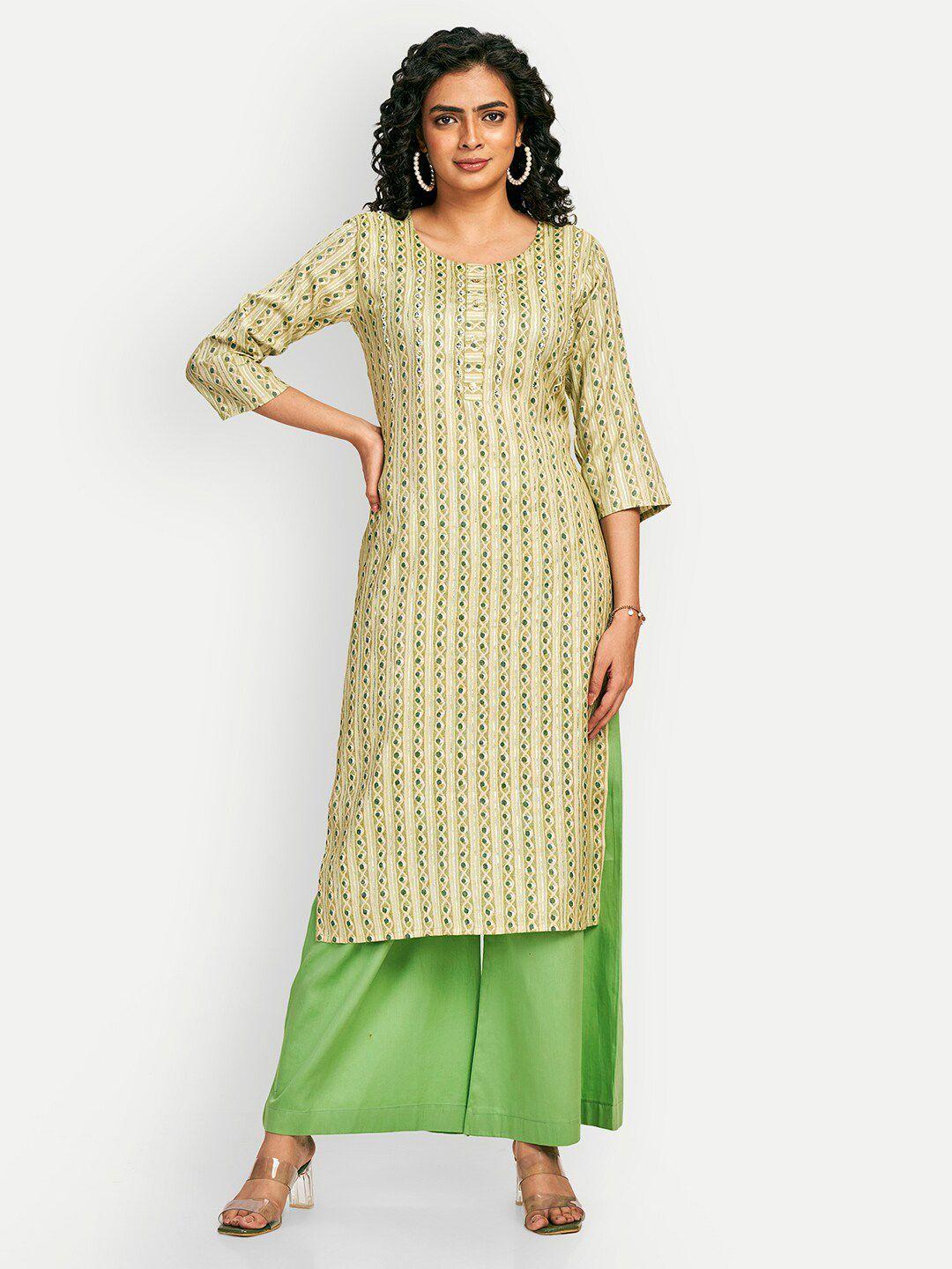 dresoul ethnic motifs printed beads & stones straight kurta