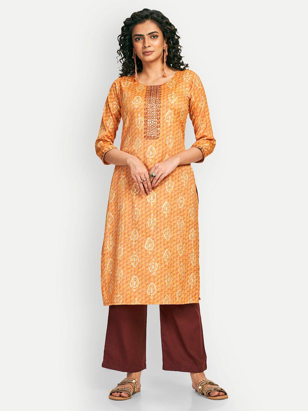 dresoul ethnic motifs printed thread work straight kurta