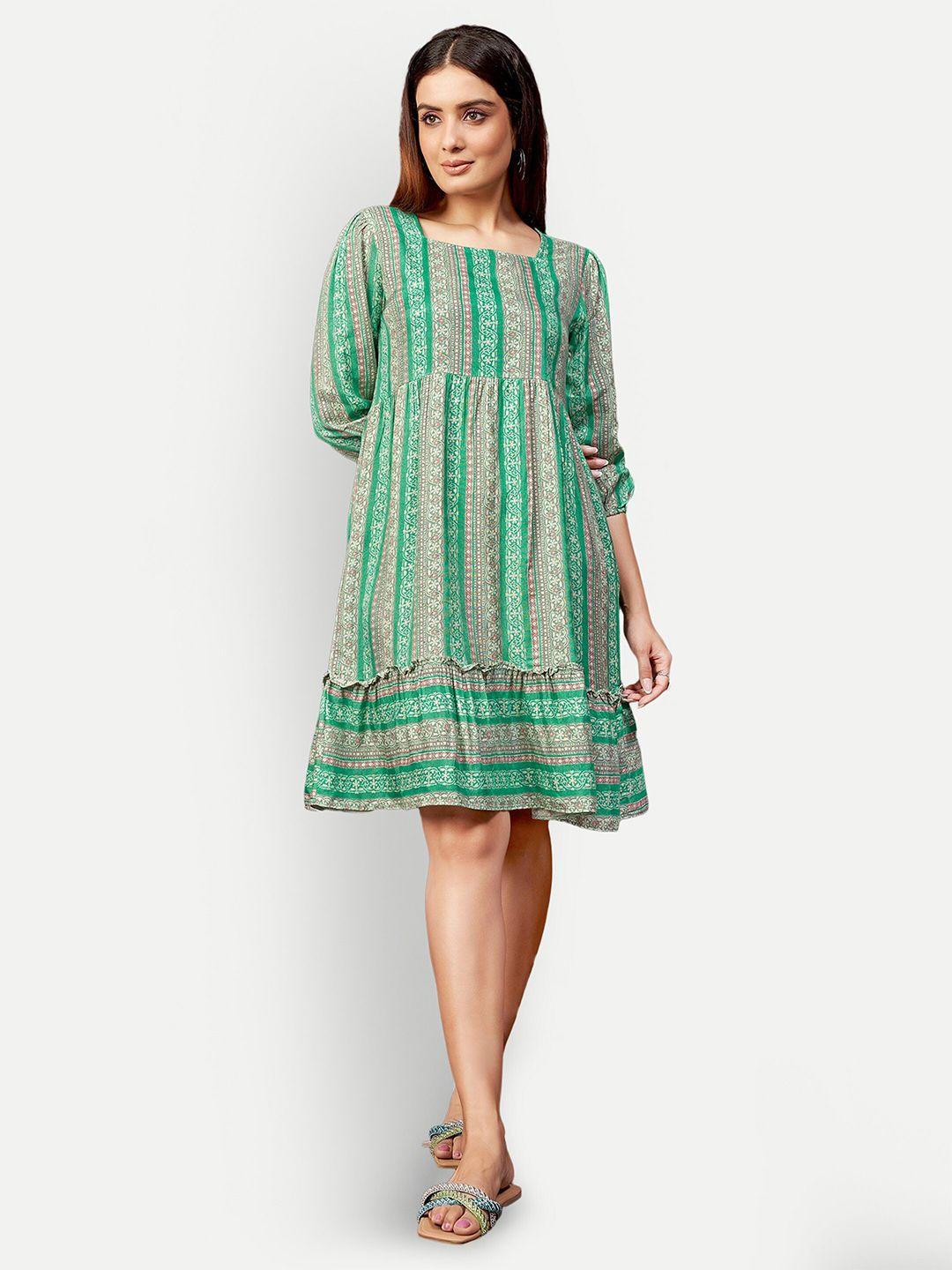 dresoul ethnic motifs printed tiered gathered detail a-line dress