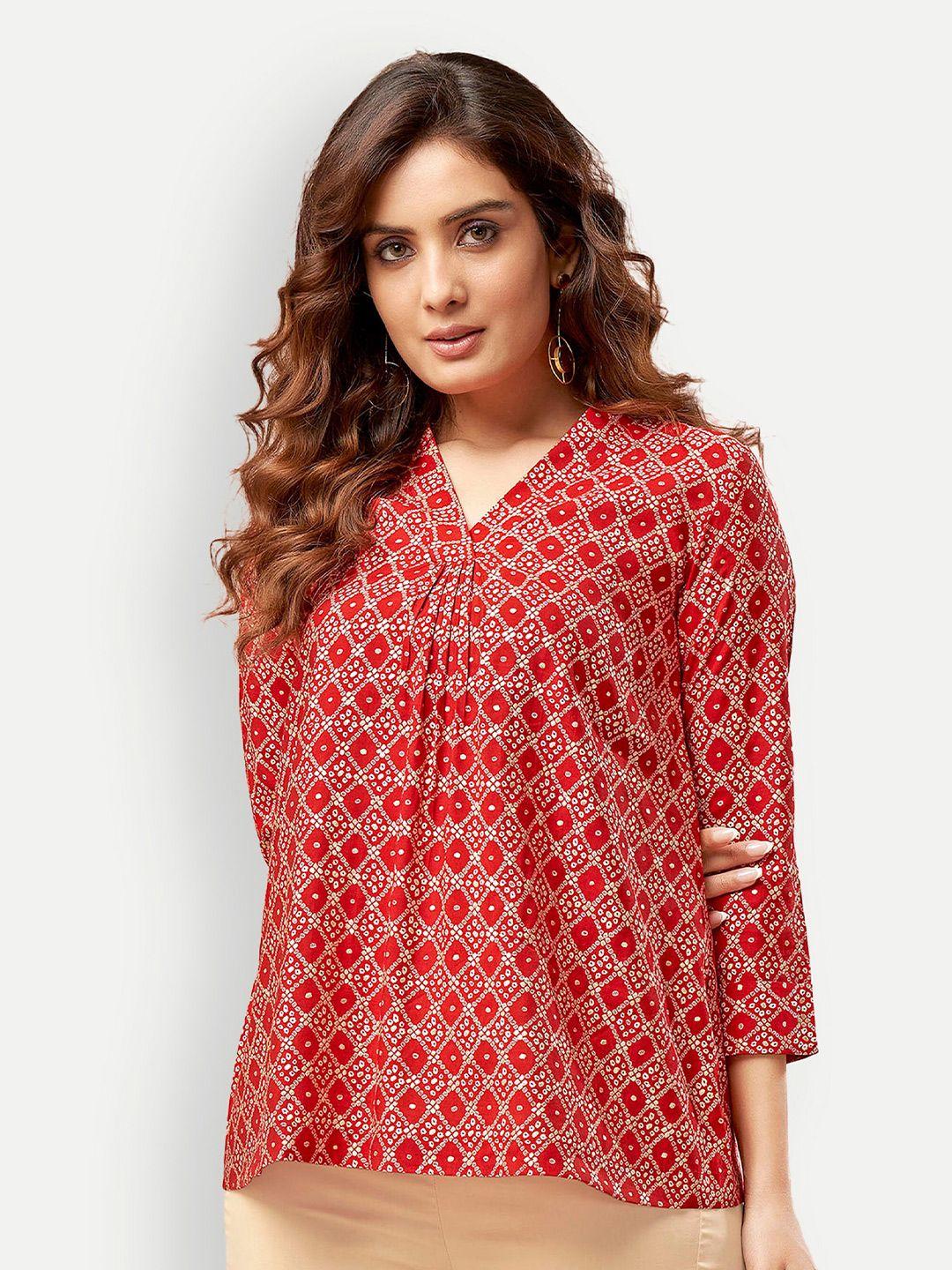 dresoul ethnic motifs printed v-neck cotton top