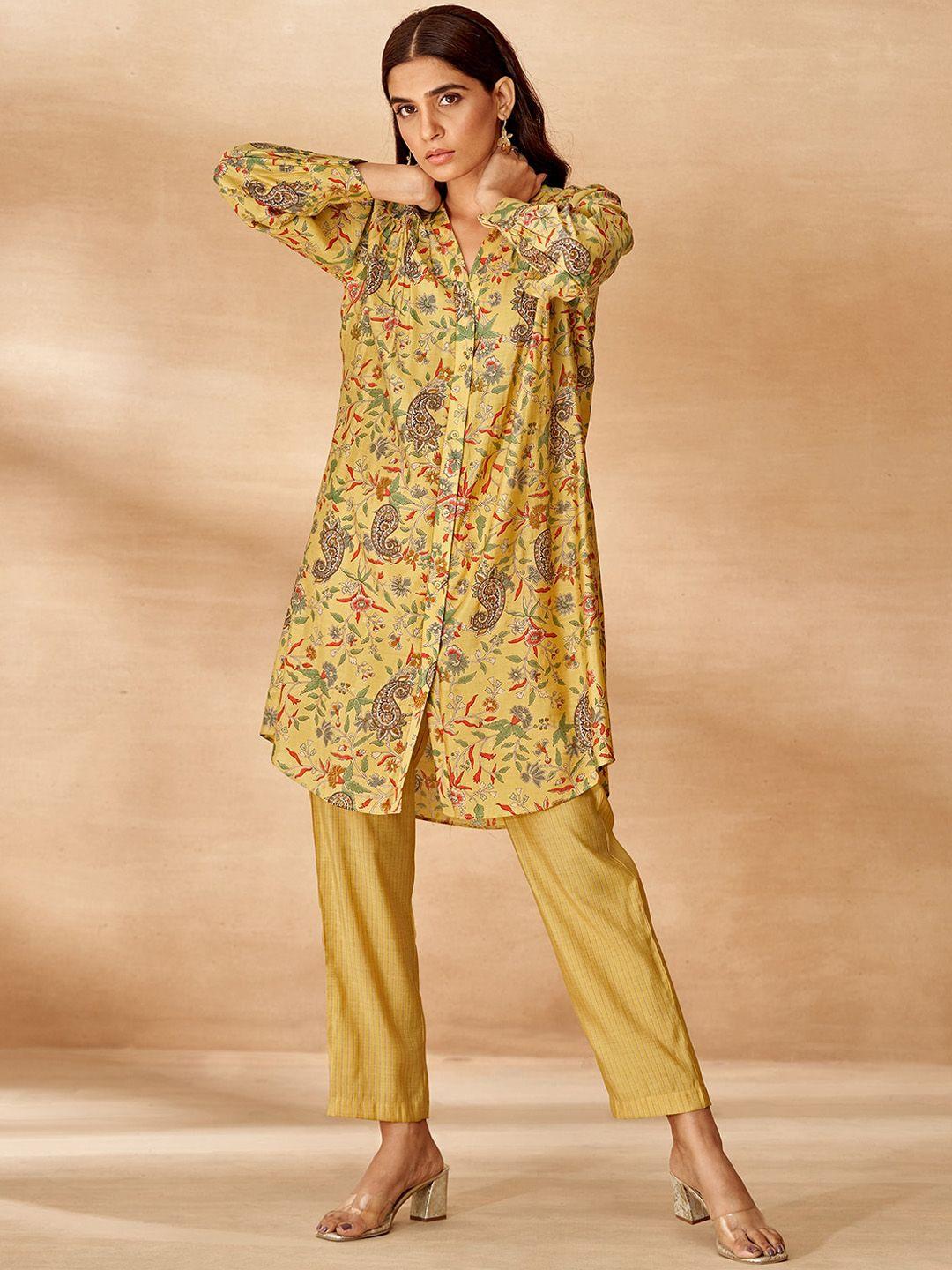 dresoul floral printed long sleeves shirt & trousers