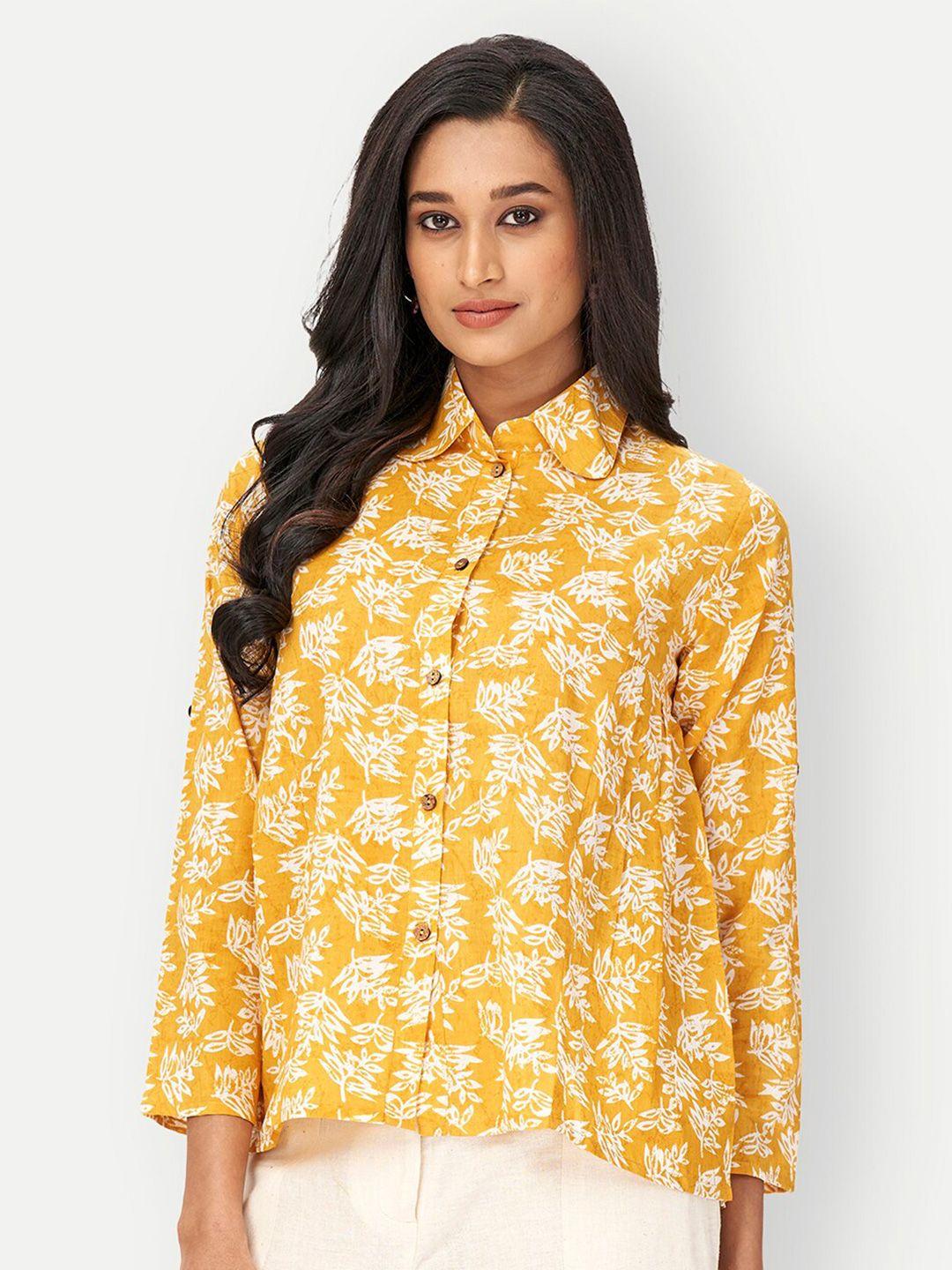 dresoul floral printed pure cotton shirt style top