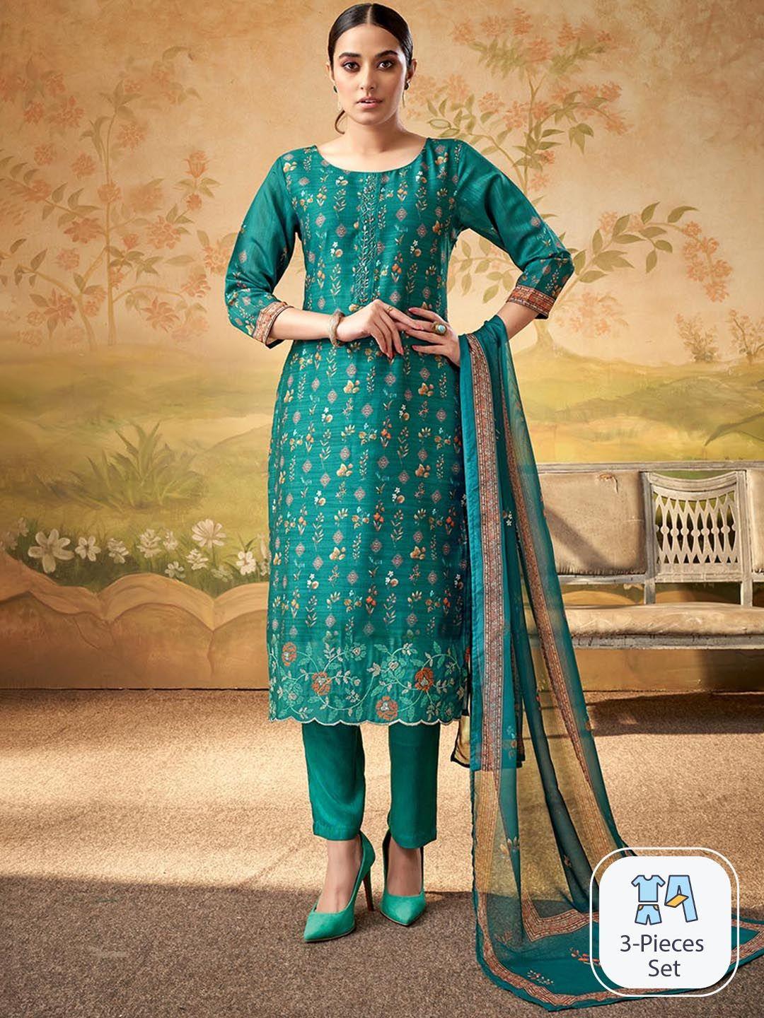 dresoul floral printed regular kurta with pyjamas & with dupatta