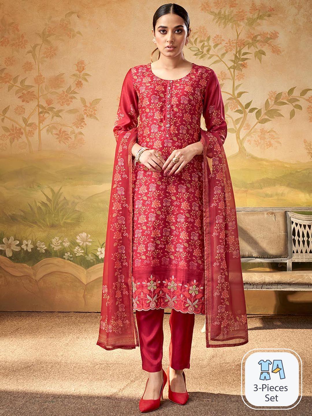 dresoul floral printed regular kurta with pyjamas & with dupatta