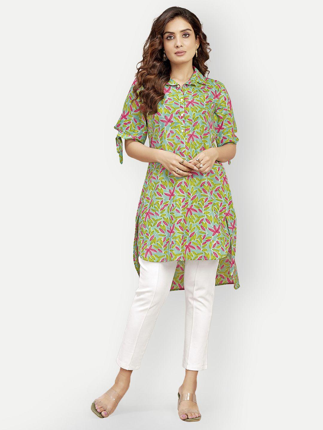 dresoul floral printed shirt collar kurta