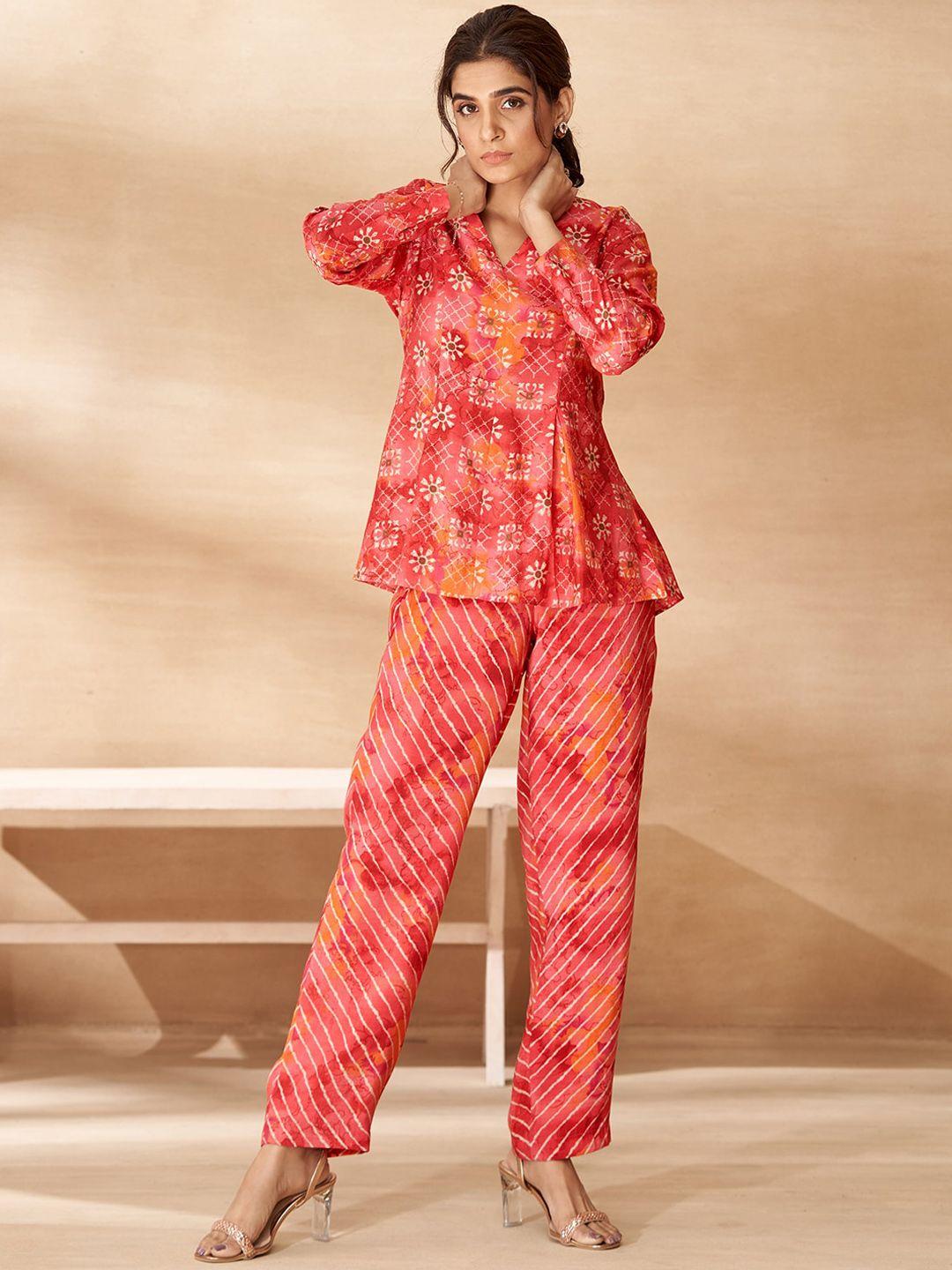 dresoul floral printed v neck top with trouser