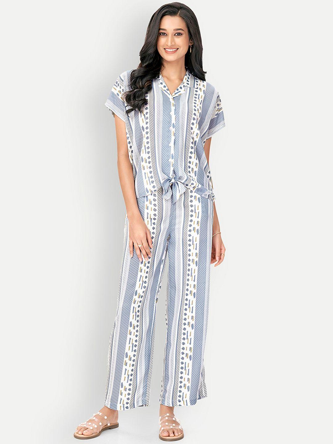 dresoul geometric printed shirt with flared palazzos