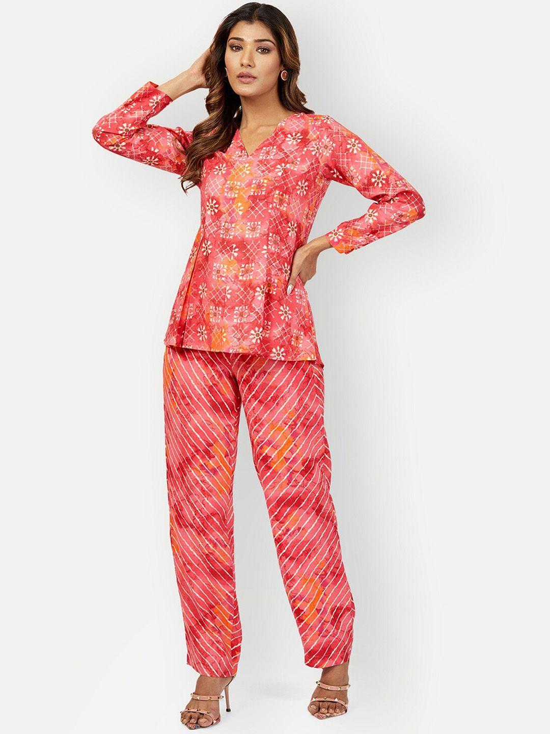 dresoul geometric printed tunic with flared palazzos co-ords