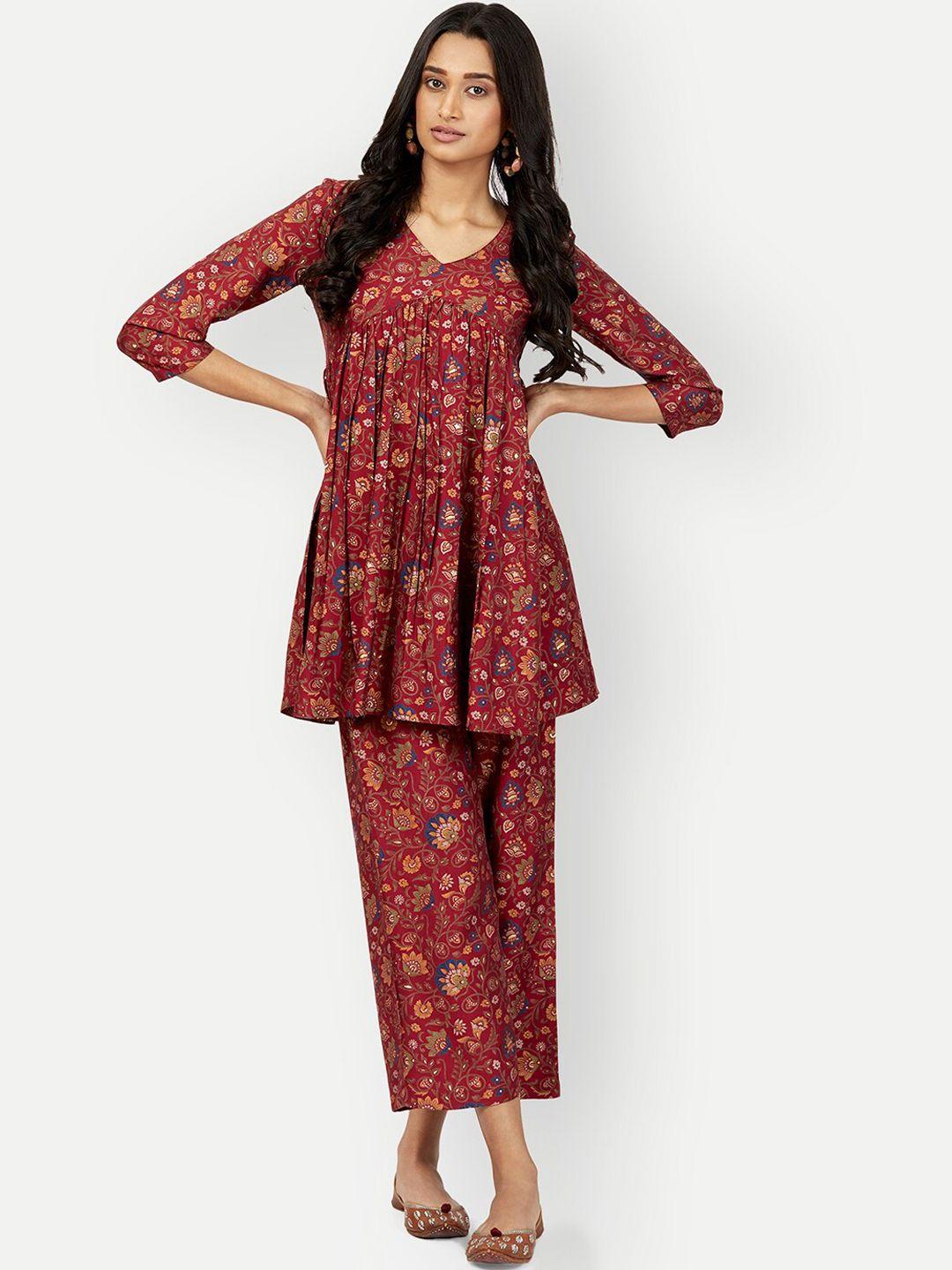 dresoul printed v-neck tunic with trousers