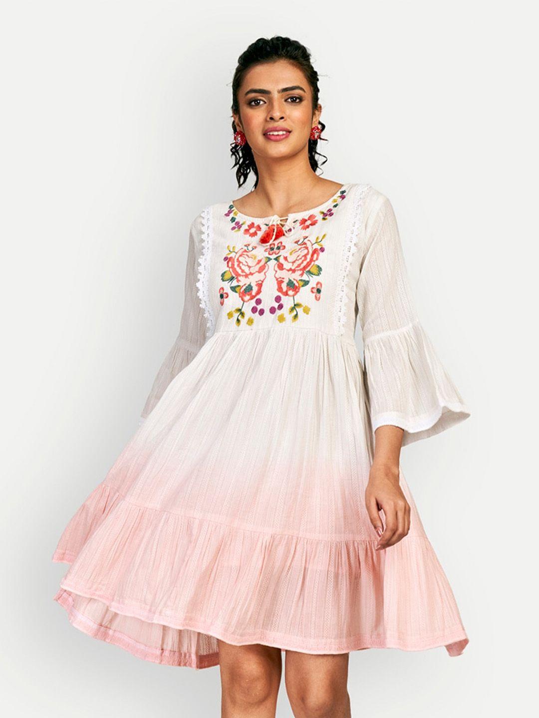 dresoul self designed embroidered detailed cotton fit & flare dress