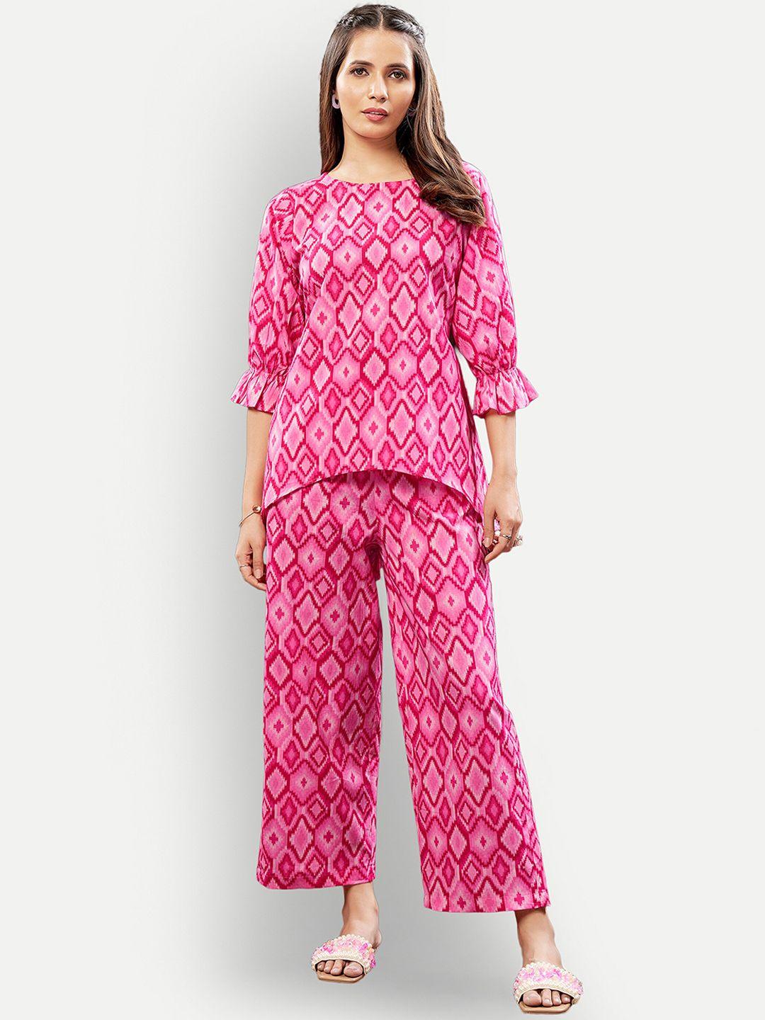 dresoul women printed pure cotton top with palazzos