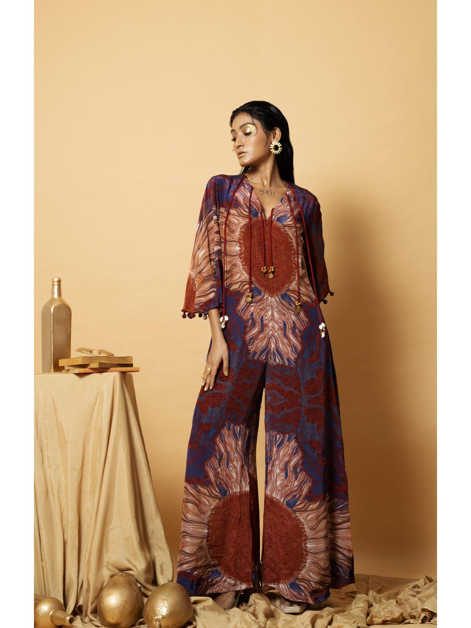 dress rust printed bell sleeves