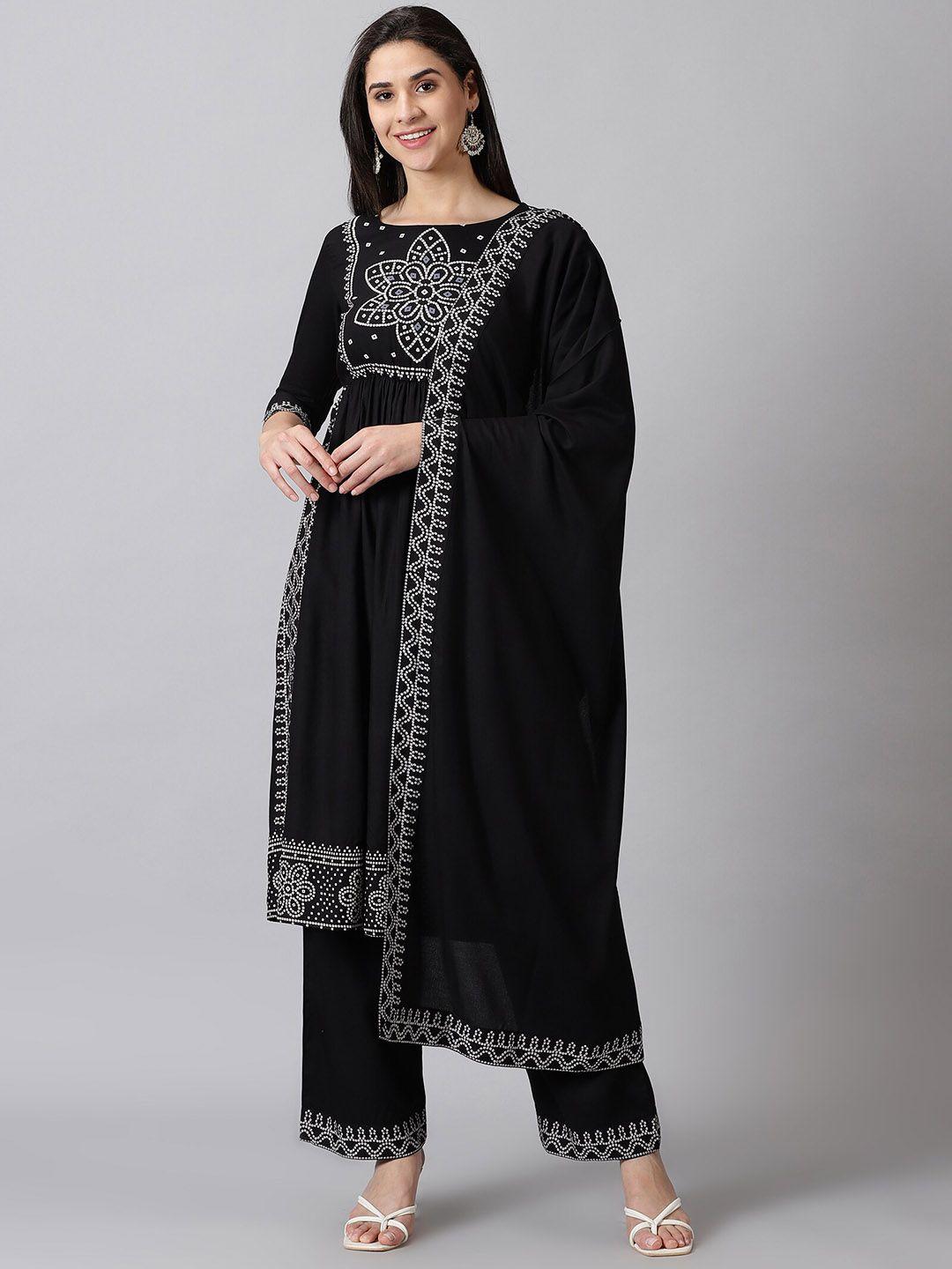 dressar bandhani printed kurta with palazzos & dupatta