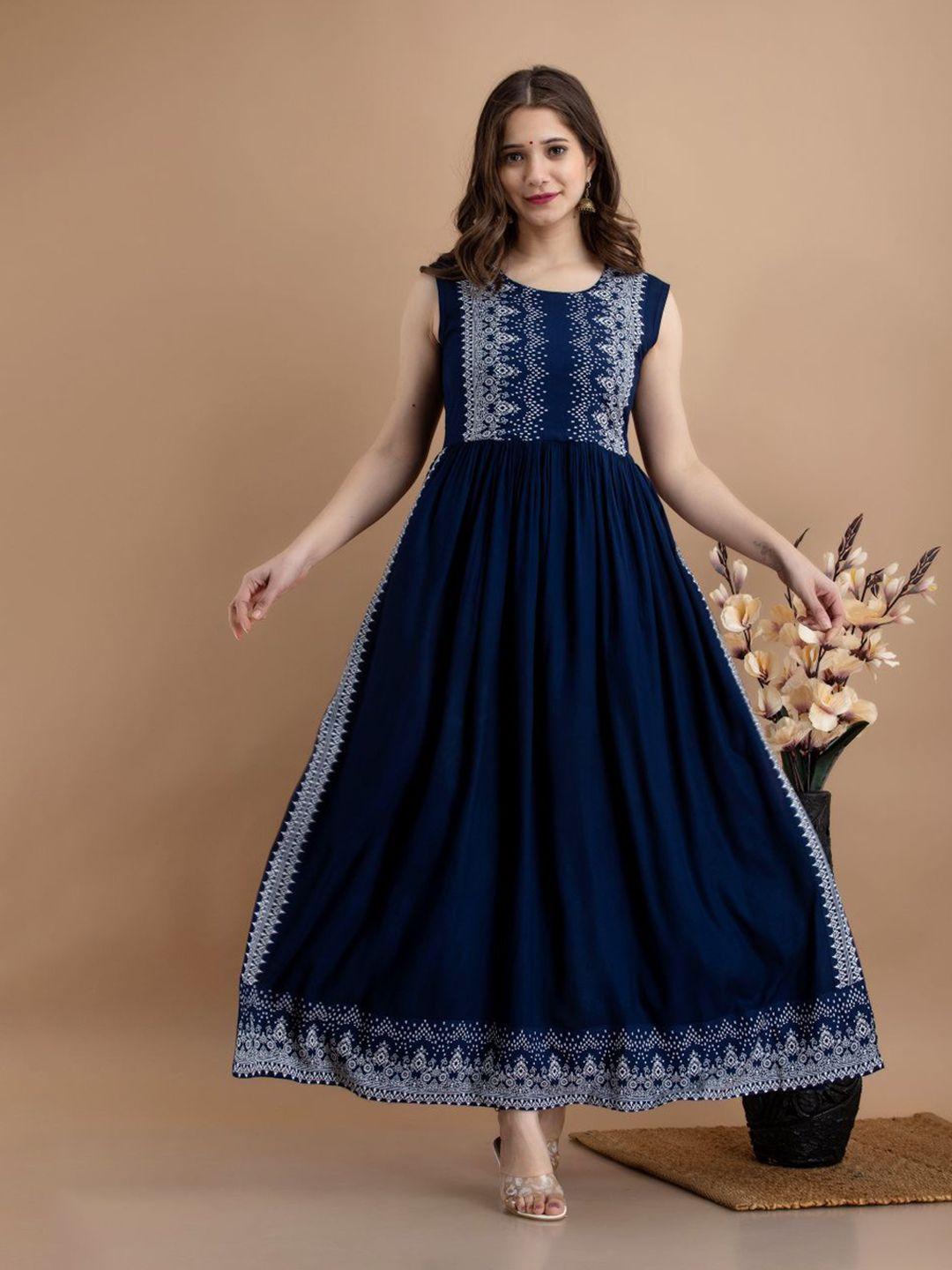 dressar blue ethnic motifs printed maxi dress