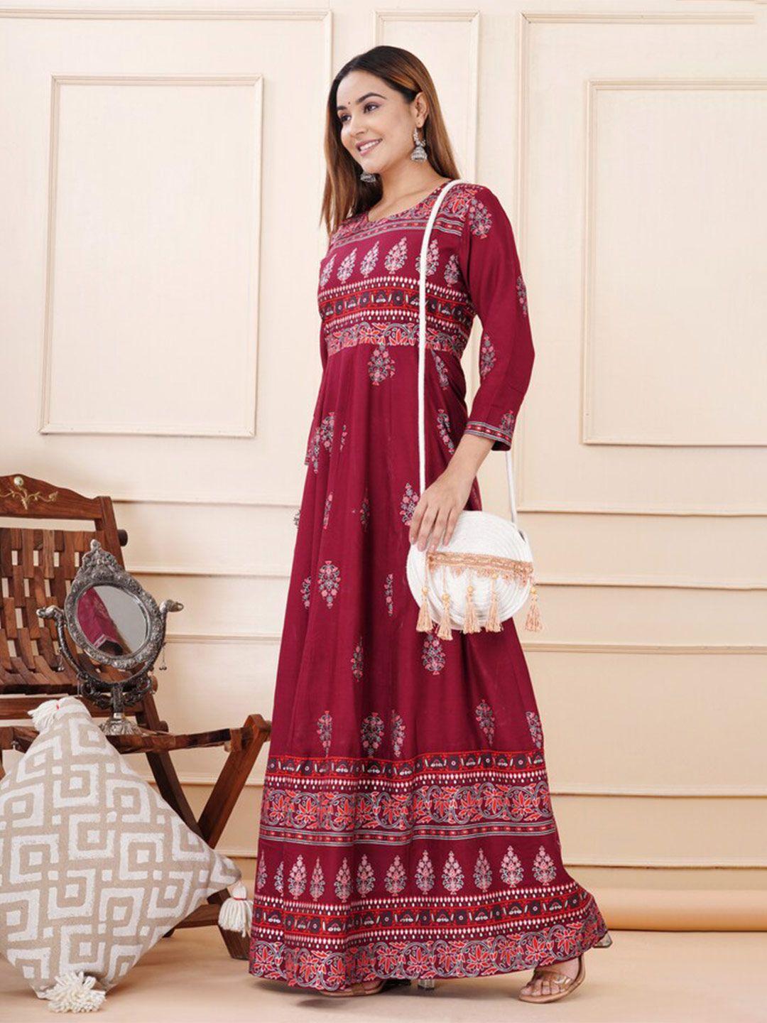 dressar ethnic motifs printed fit & flare maxi ethnic dress