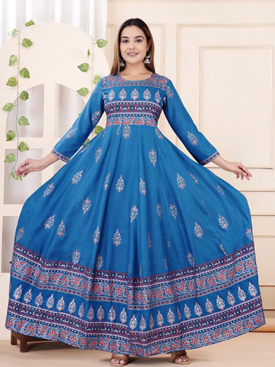 dressar floral printed fit & flare maxi ethnic dresses