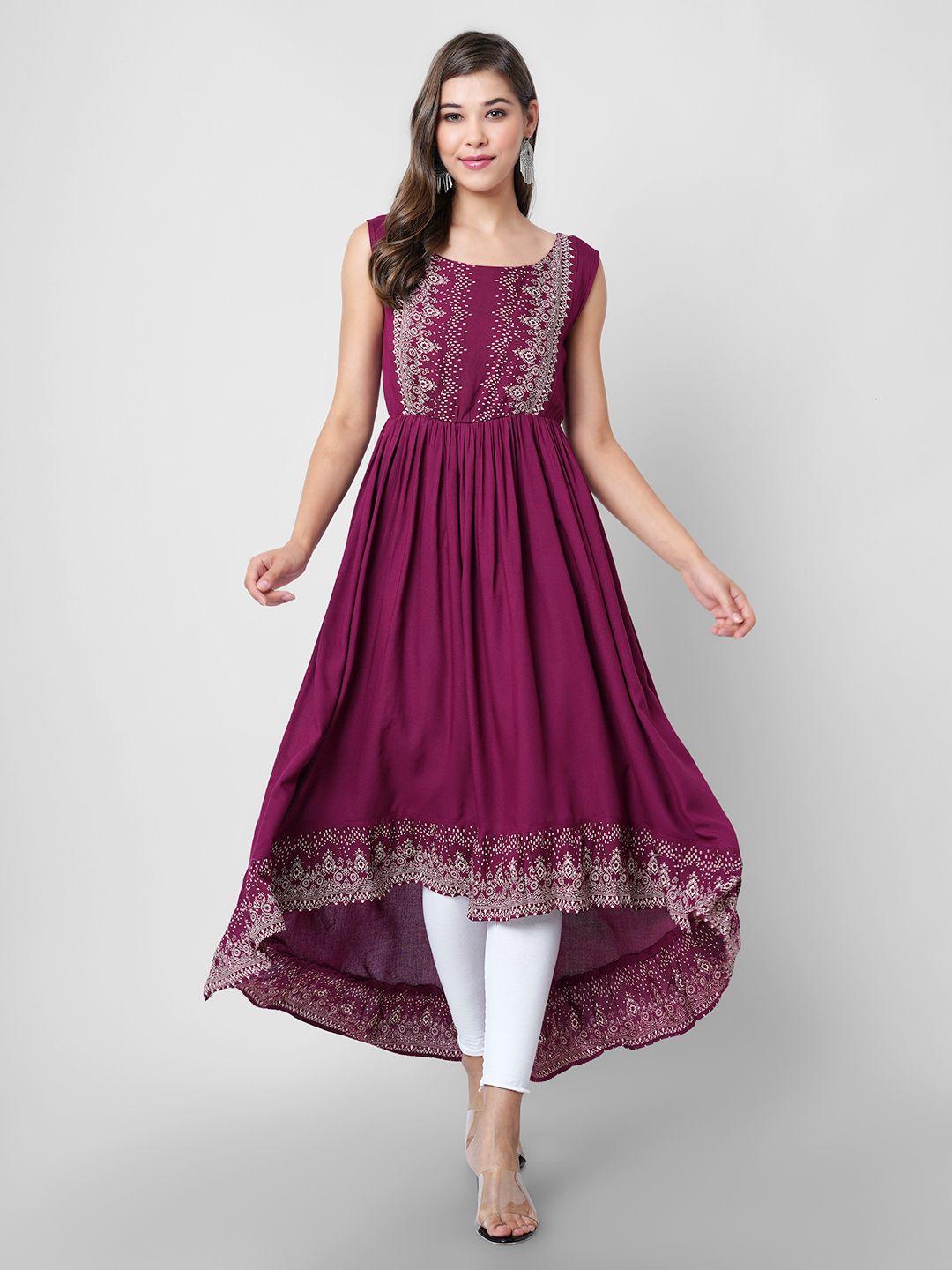 dressar maroon ethnic motifs printed maxi dress