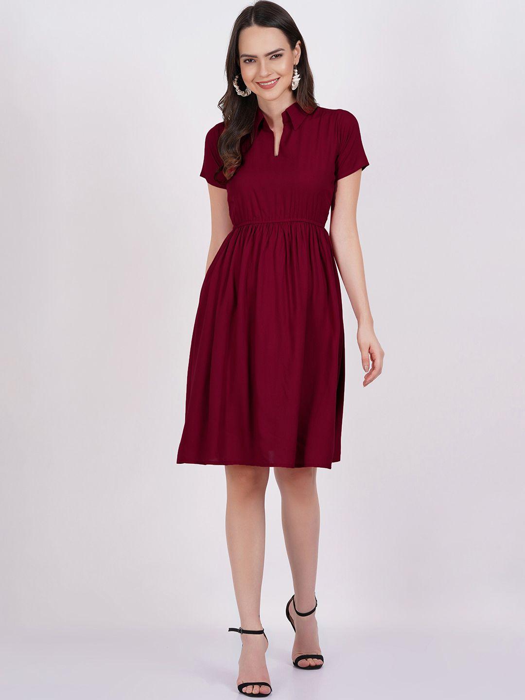 dressar shirt collar gathered fit & flare dress