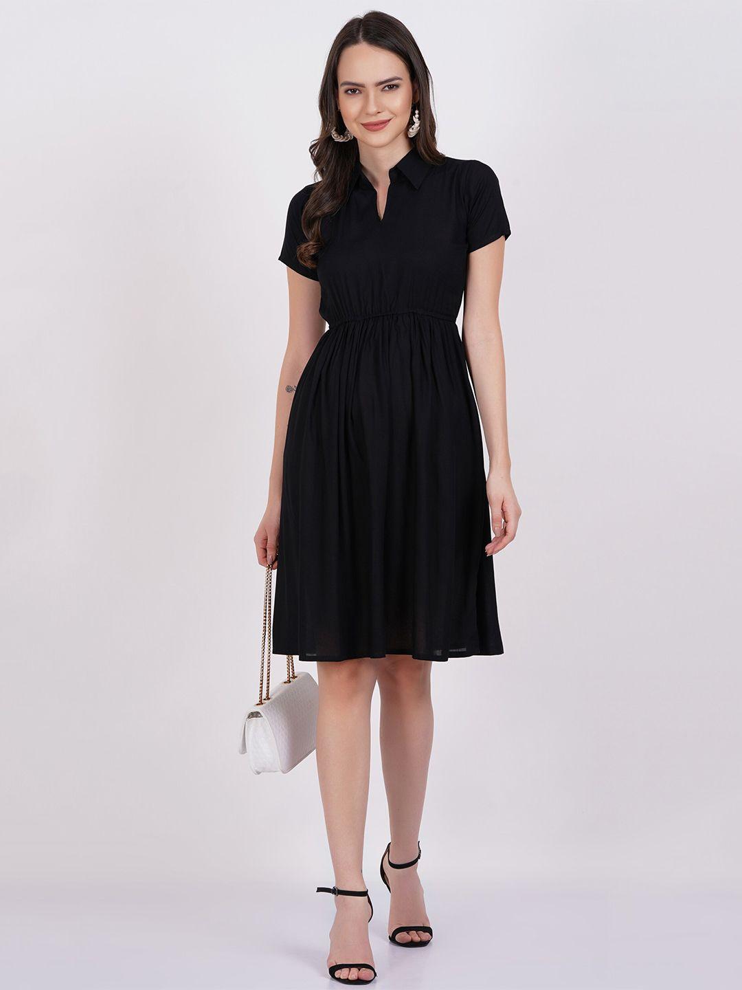 dressar shirt collar liva gathered fit & flare dress