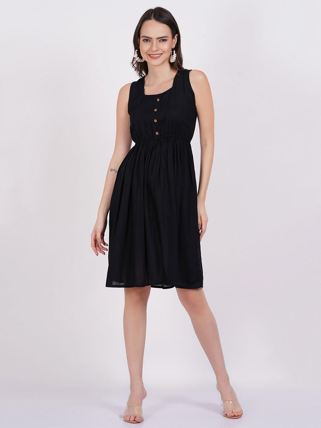 dressar square neck sleeveless gathered fit & flare dress