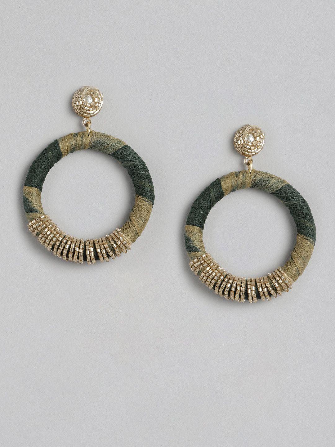 dressberry beige & gold-toned circular drop earrings