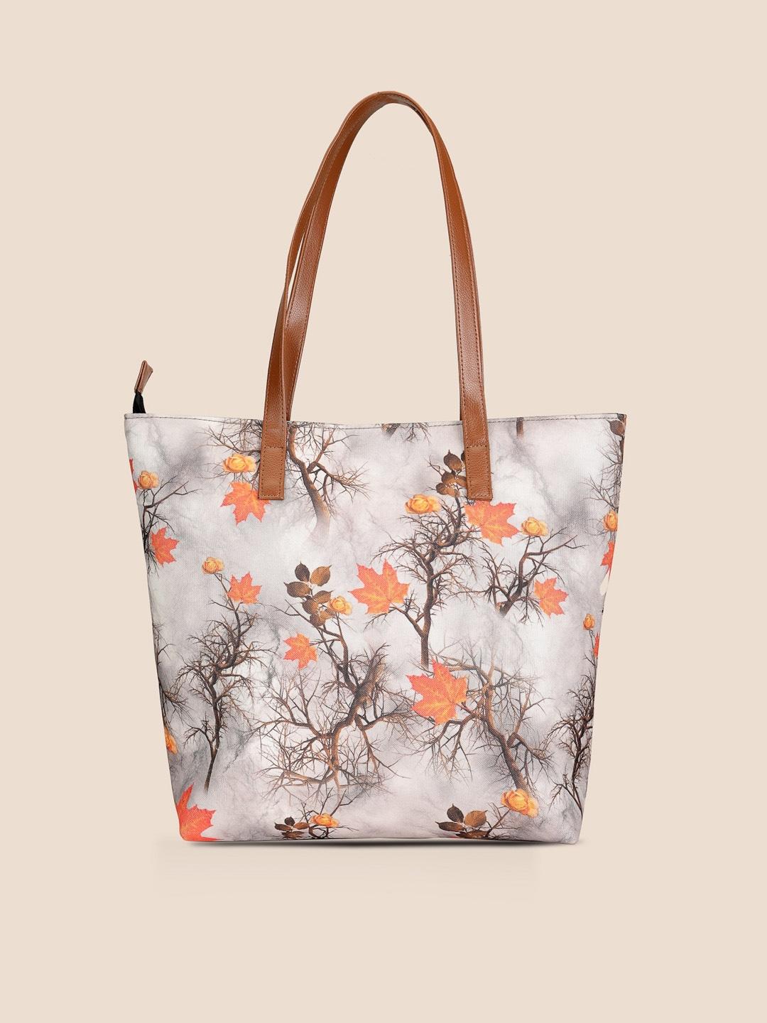 dressberry beige & grey floral printed shopper tote bag
