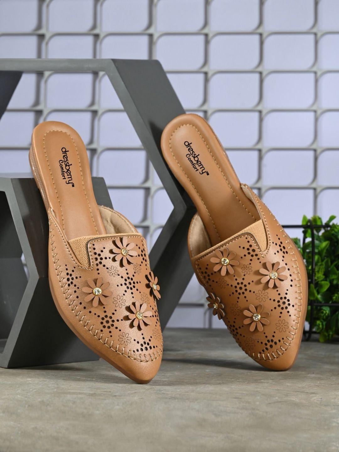dressberry beige embellished pointed toe mules