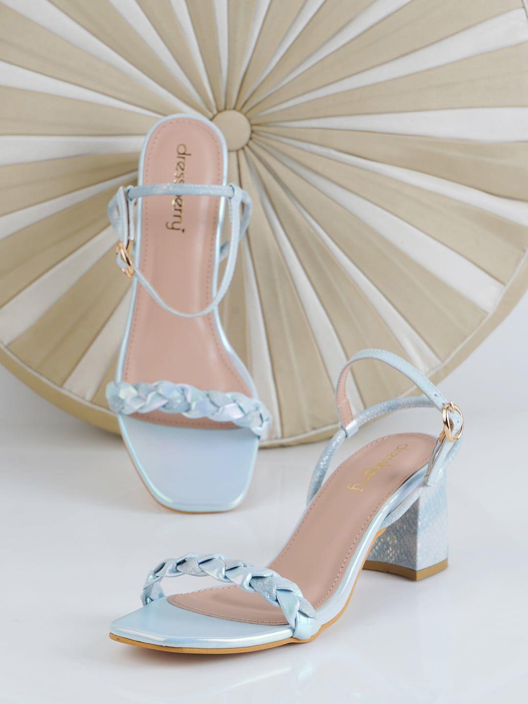 dressberry blue braided open toe block heels with backstrap