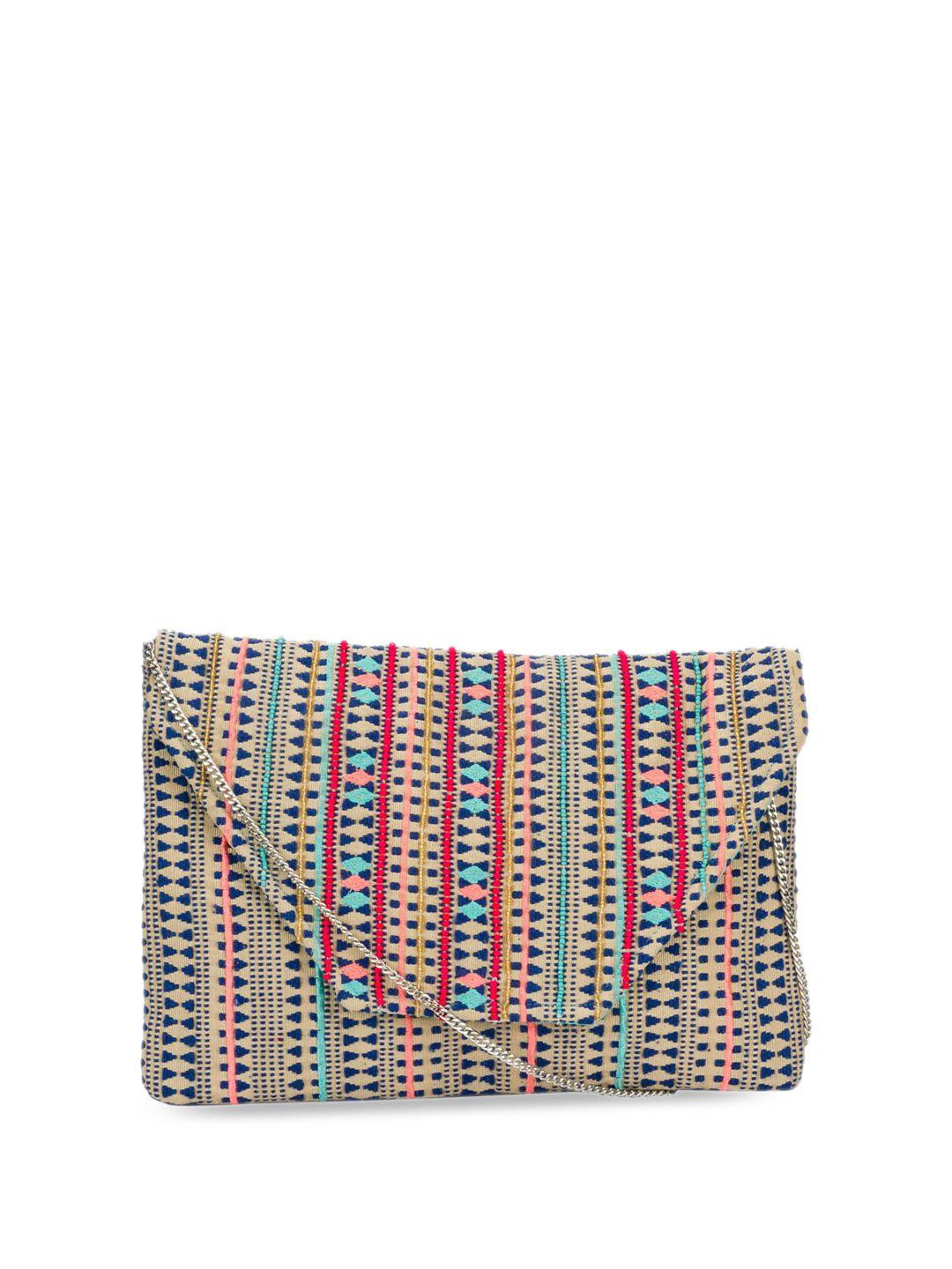 dressberry blue women geometric embroidered cotton miniature sling bag